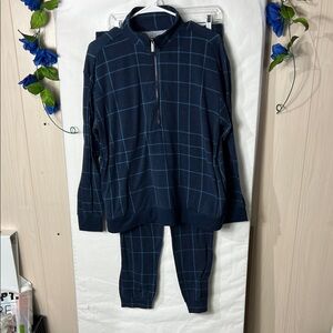 DG2 by Diane Gilman Navy Blue Plaid Jumpsuit